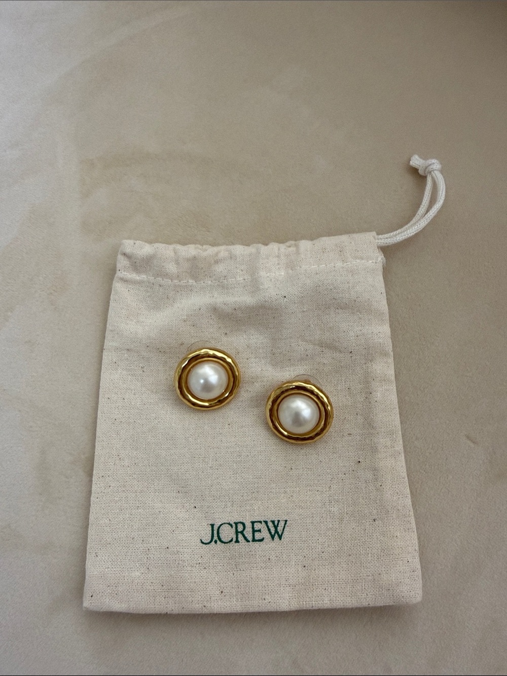 J. Crew Gold-Tone Faux Pearl Button Stud Earrings